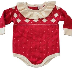 Cat & Jack Bodysuit Knit Festive Holiday Red and Cream  Infant Size‎ 0-3 Months